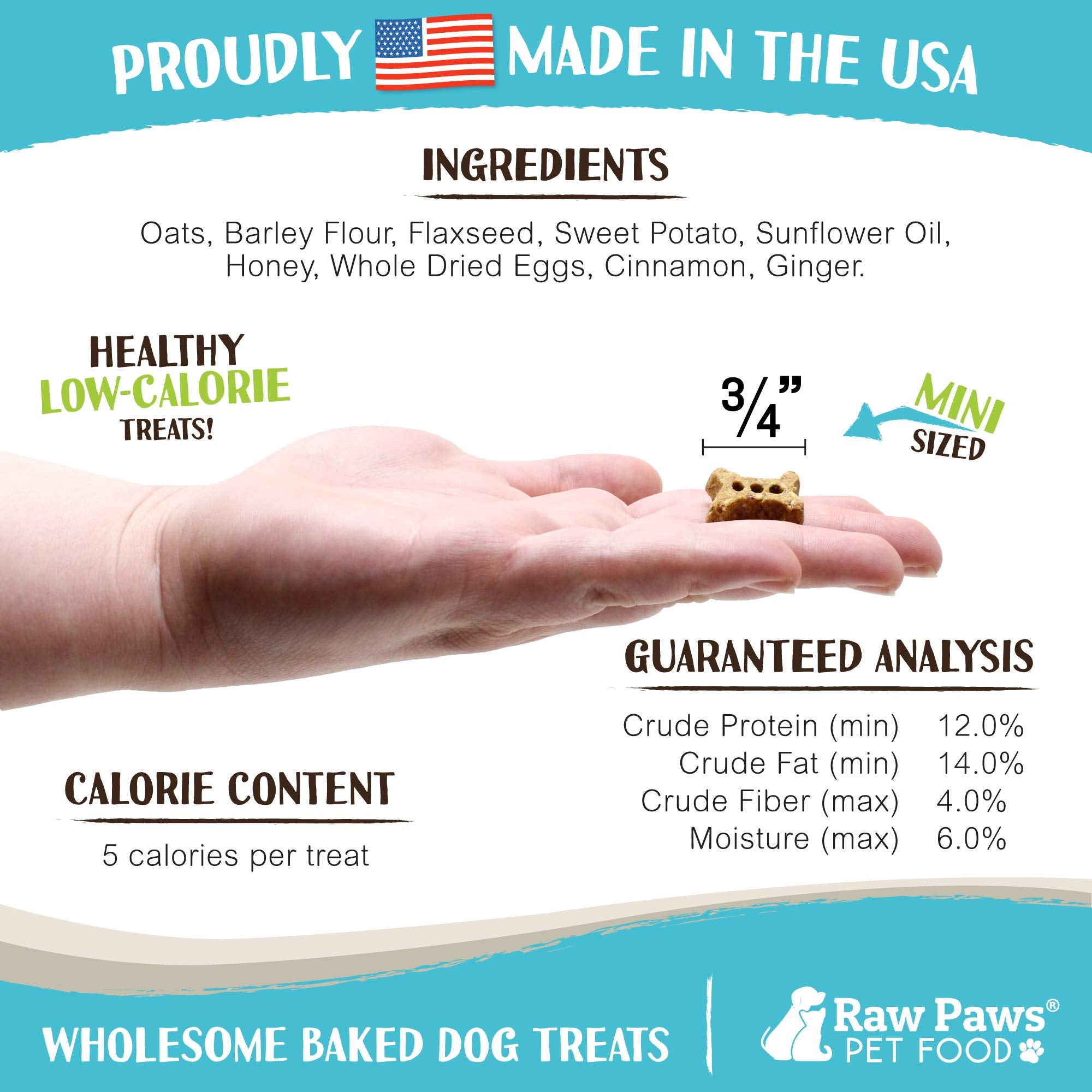 Biscuits Raw Paws cuits aux États‑Unis, qualité durable, patate douce et miel.