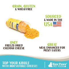 Gros plan sur les miettes de cheddar Raw Paws Boost et leur arôme