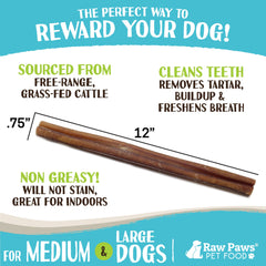 Bâtonnets pizzle Raw Paws d'origine bovine en plein air, sans antibiotiques.