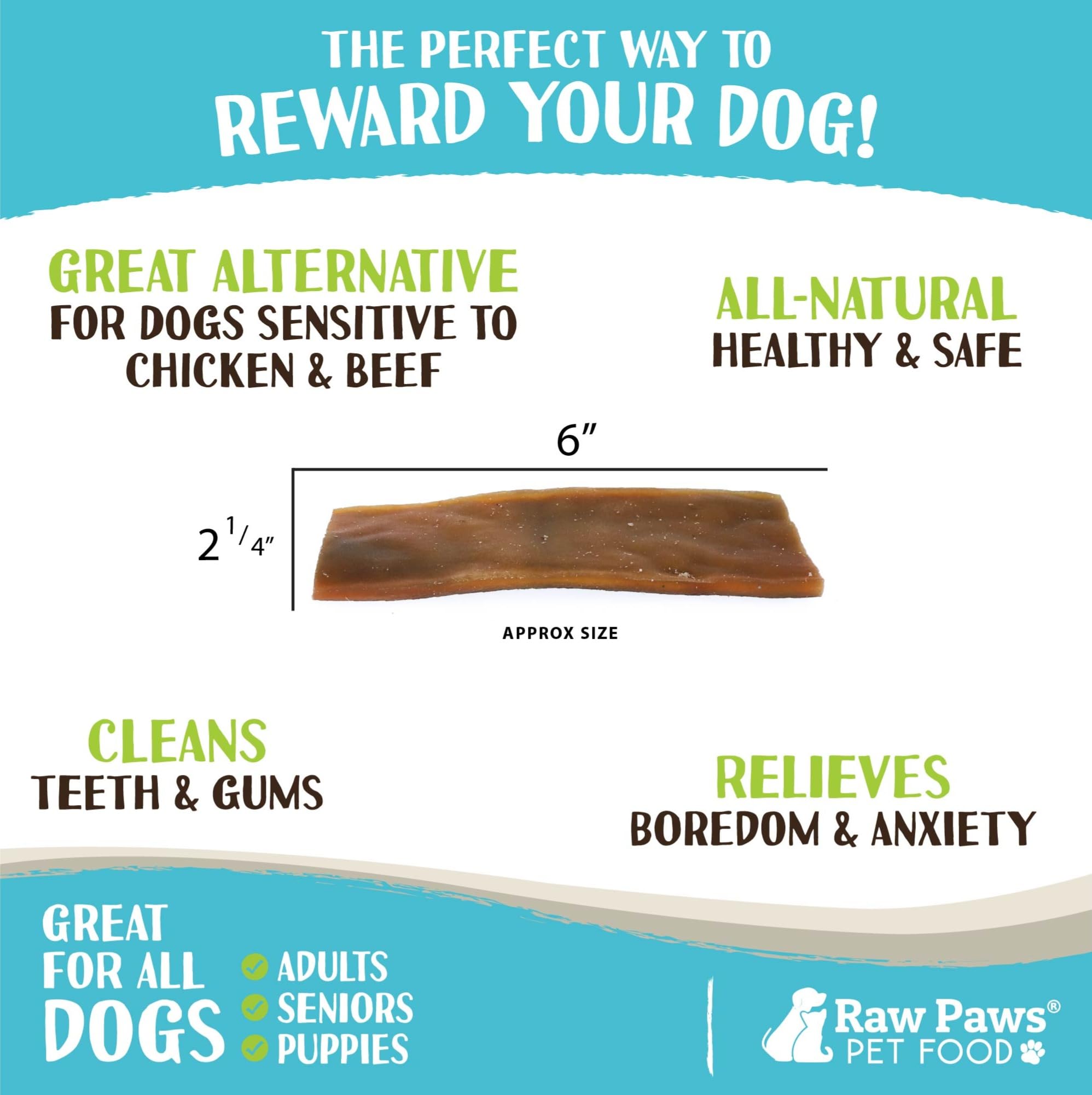 Raw Paws Camel Skin Chews – démonstration de la composition pour la santé dentaire potentielle.