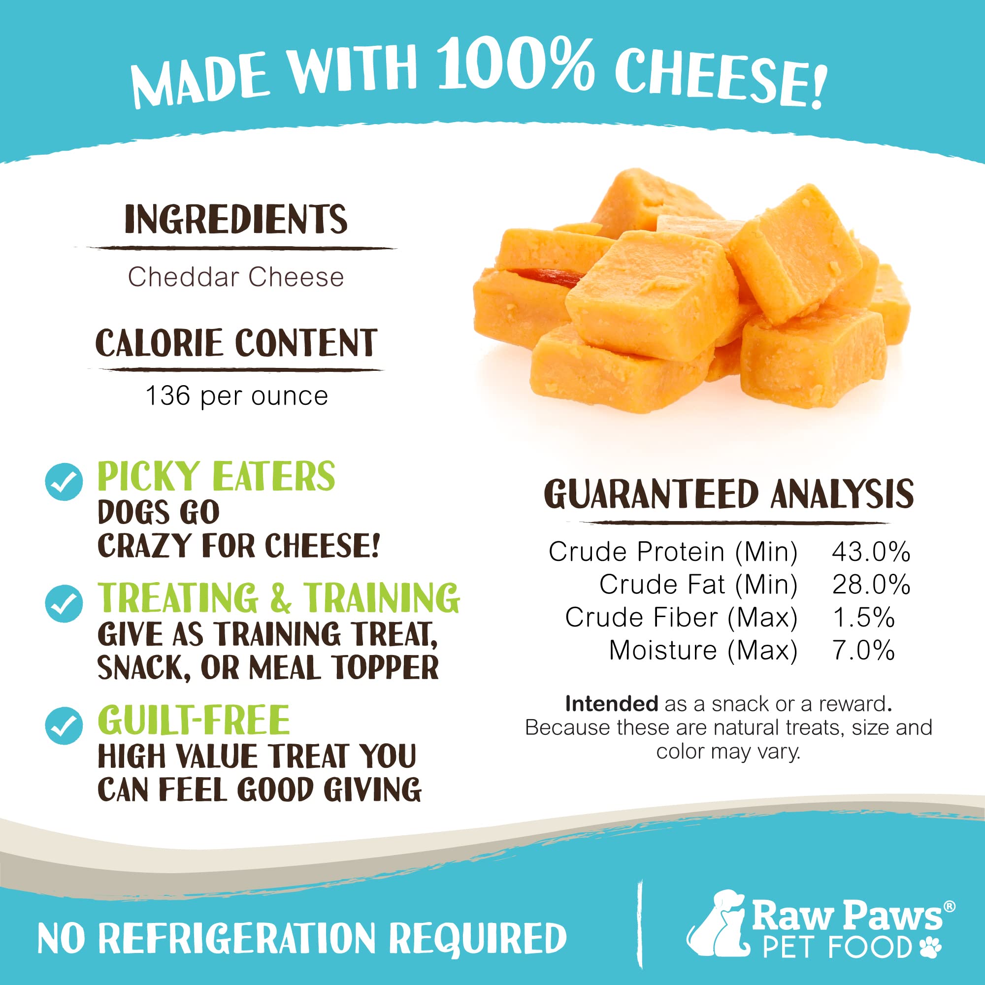 Raw Paws cheddar fabriqué aux États‑Unis, qualité fiable pour chien.