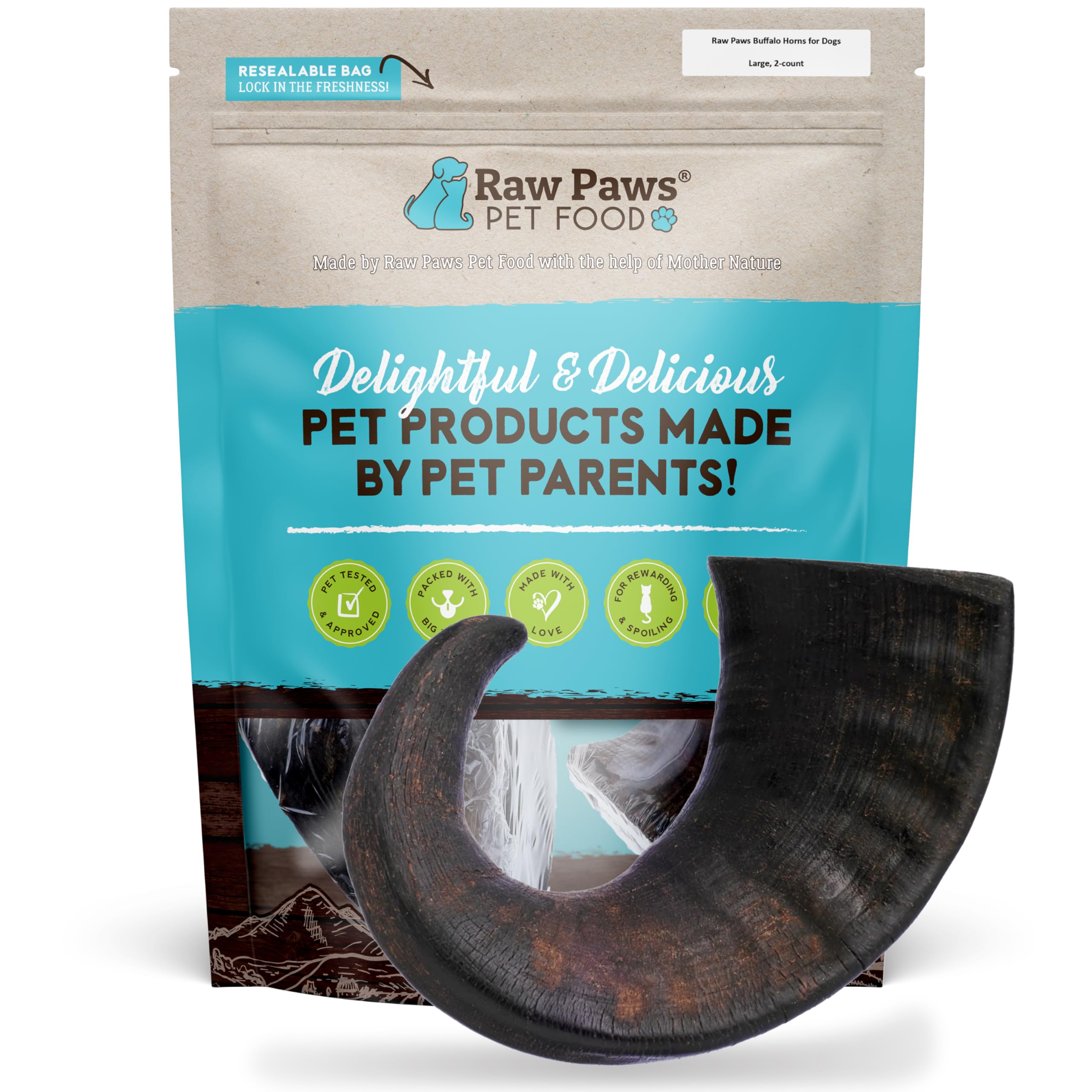 Cornes de buffle Raw Paws grand format pour chiens robustes à mâcher.