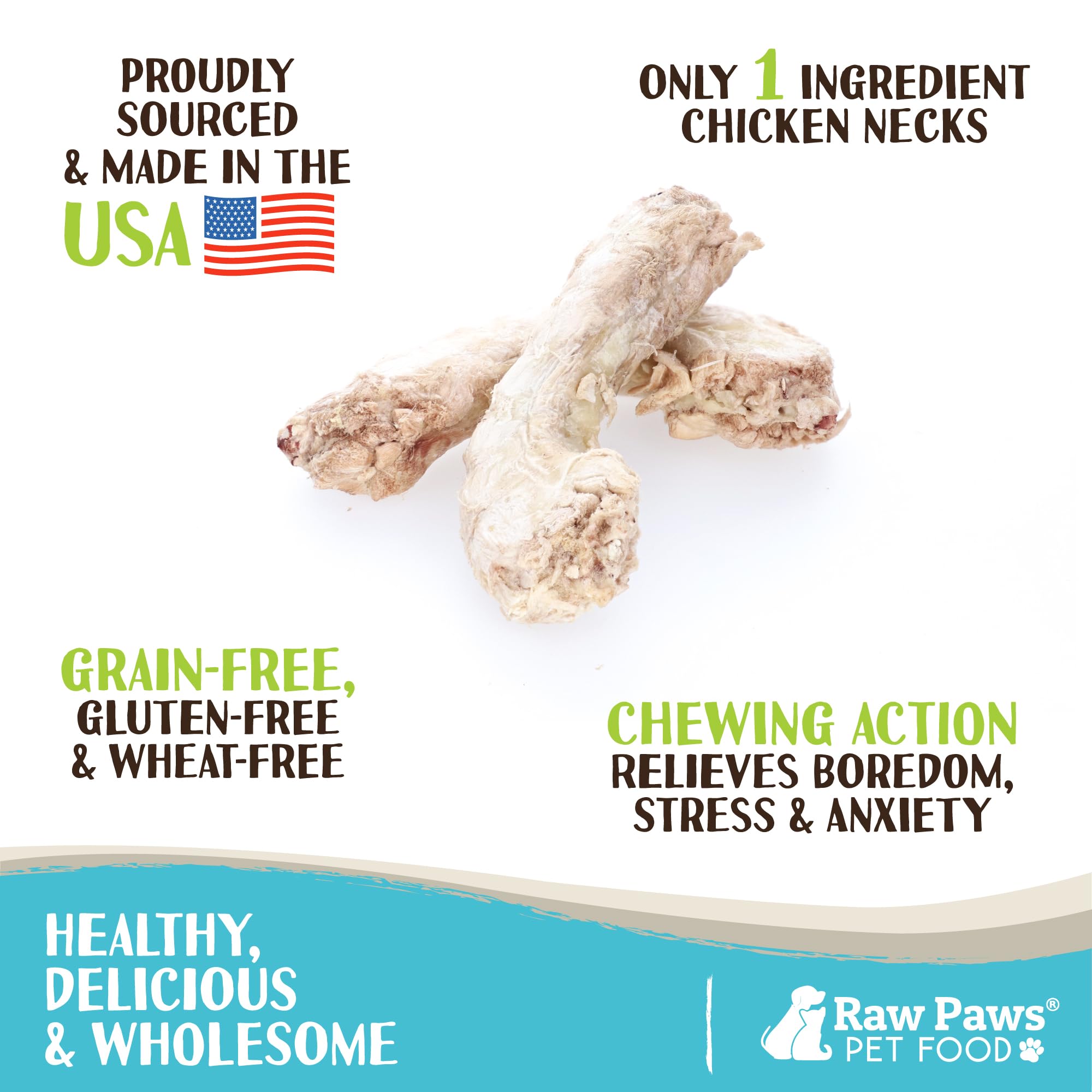 Raw Paws cou de poulet séché pour chats, friandise simple à mâcher et satisfaisante.