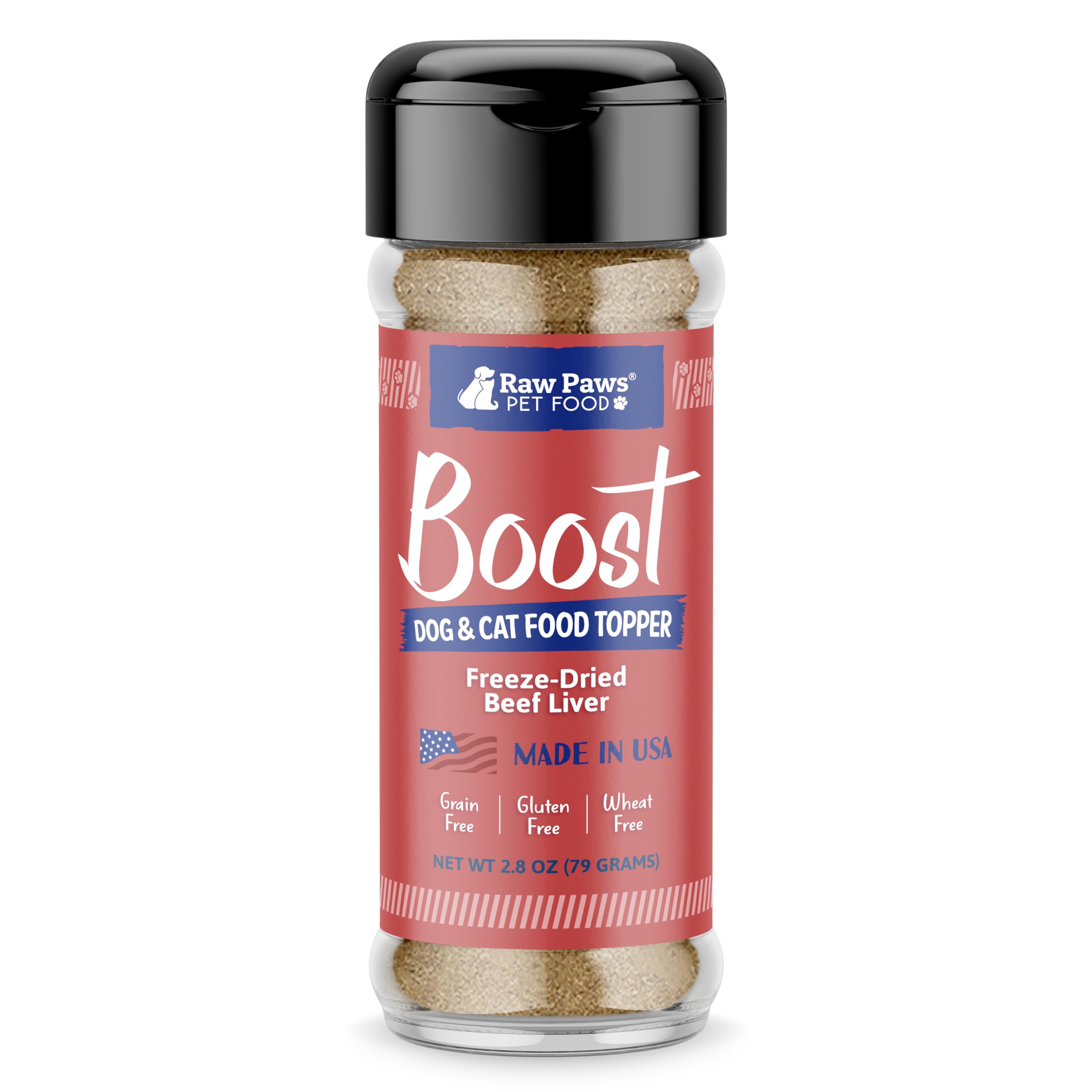 Raw Paws Boost emballage et shaker, pratique pour saupoudrer les repas.