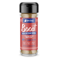 Raw Paws Boost emballage et shaker, pratique pour saupoudrer les repas.