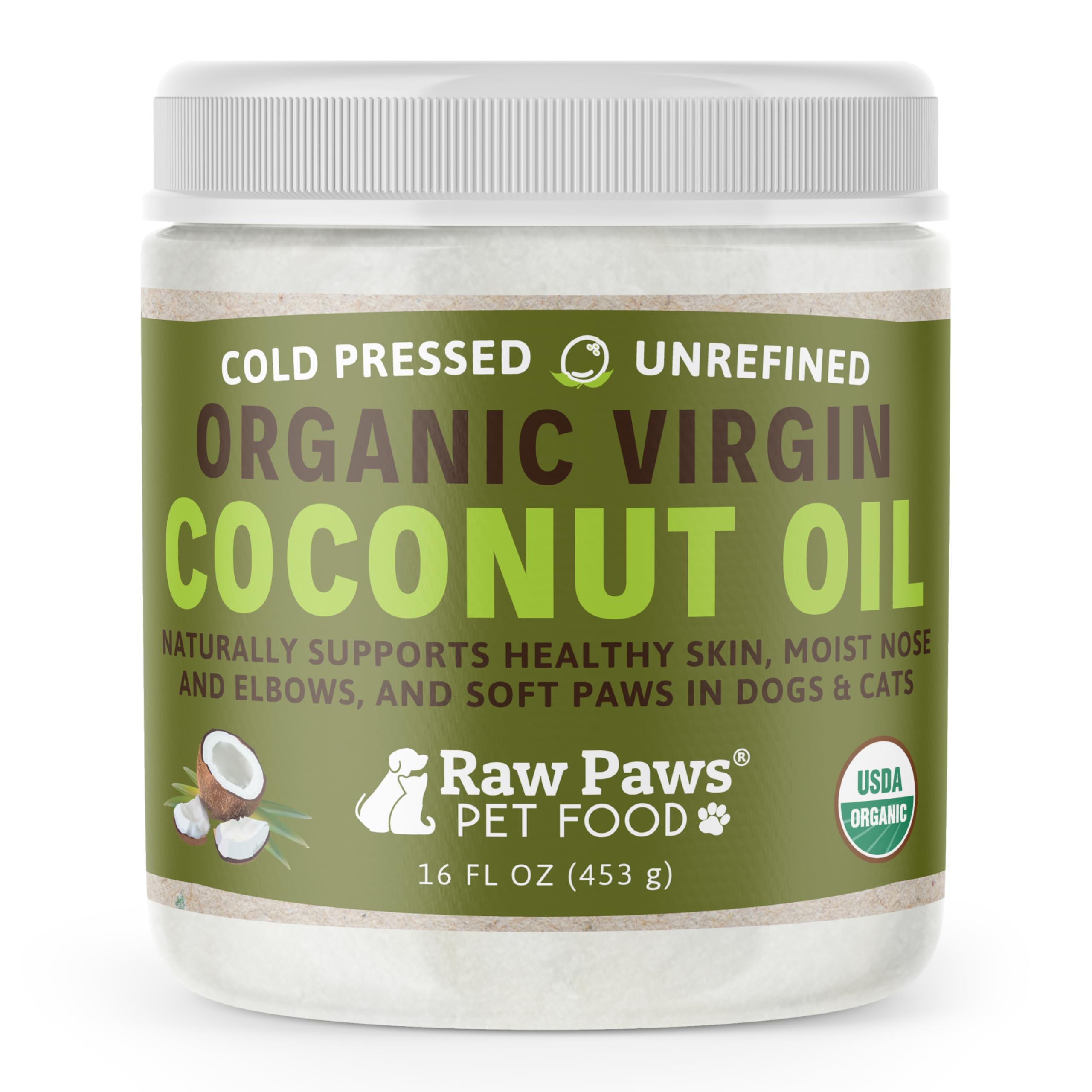 Raw Paws – bouteille huile coco bio vierge de 16 onces, pour peau et pelage.