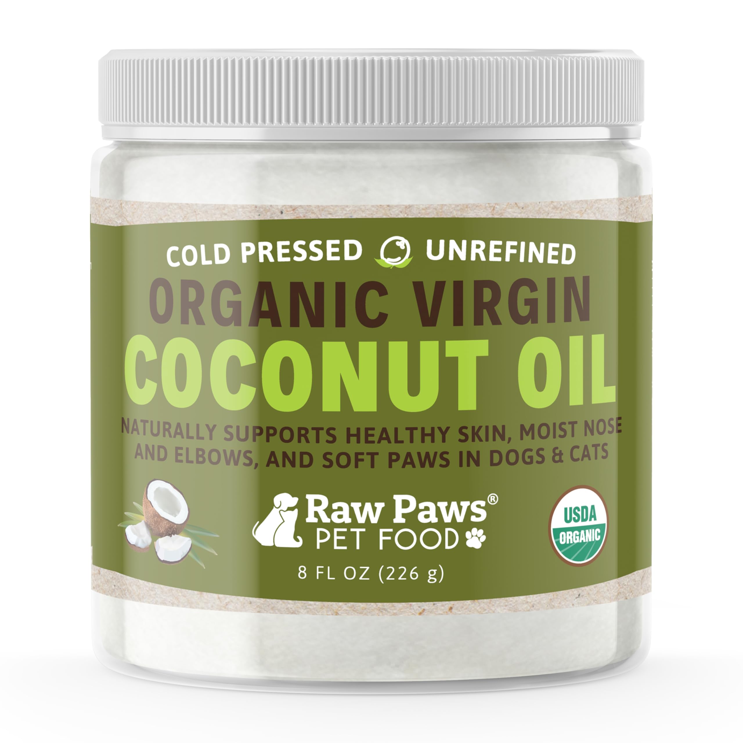 Raw Paws Huile Coco bouteille: soin naturel pour chiens et chats.