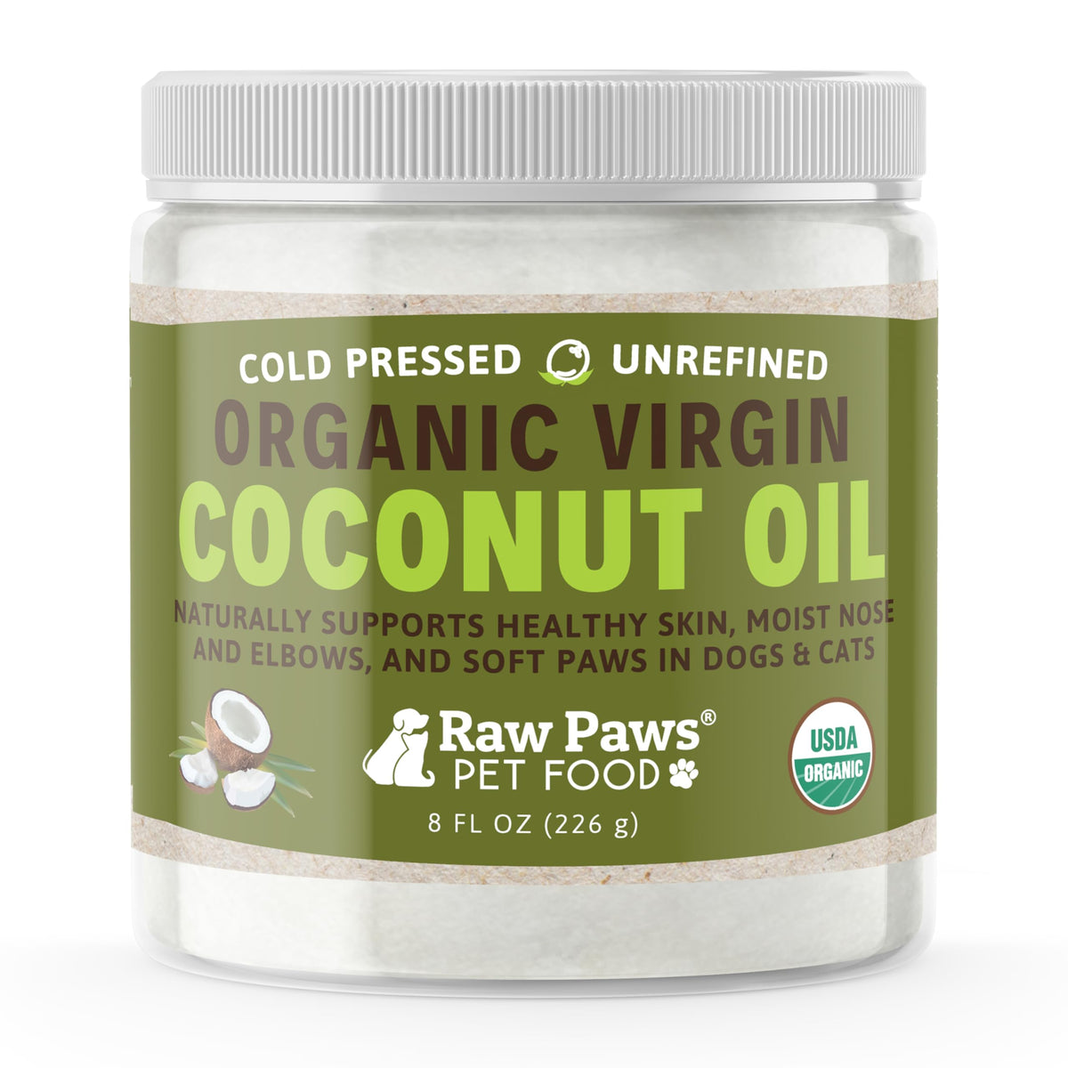 Raw Paws Huile Coco bouteille: soin naturel pour chiens et chats.