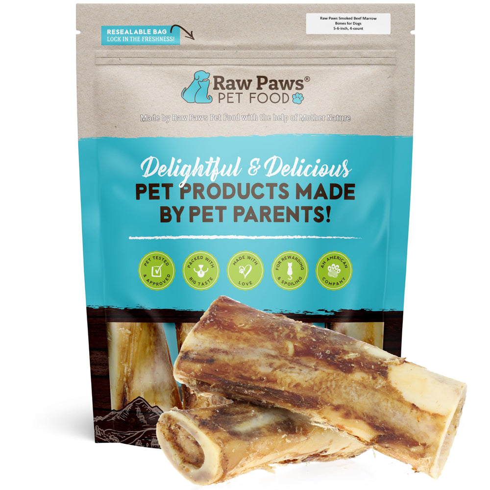 Raw Paws os à moelle fumé, 6 pouces, lot de 4, durabilité pour chiens.