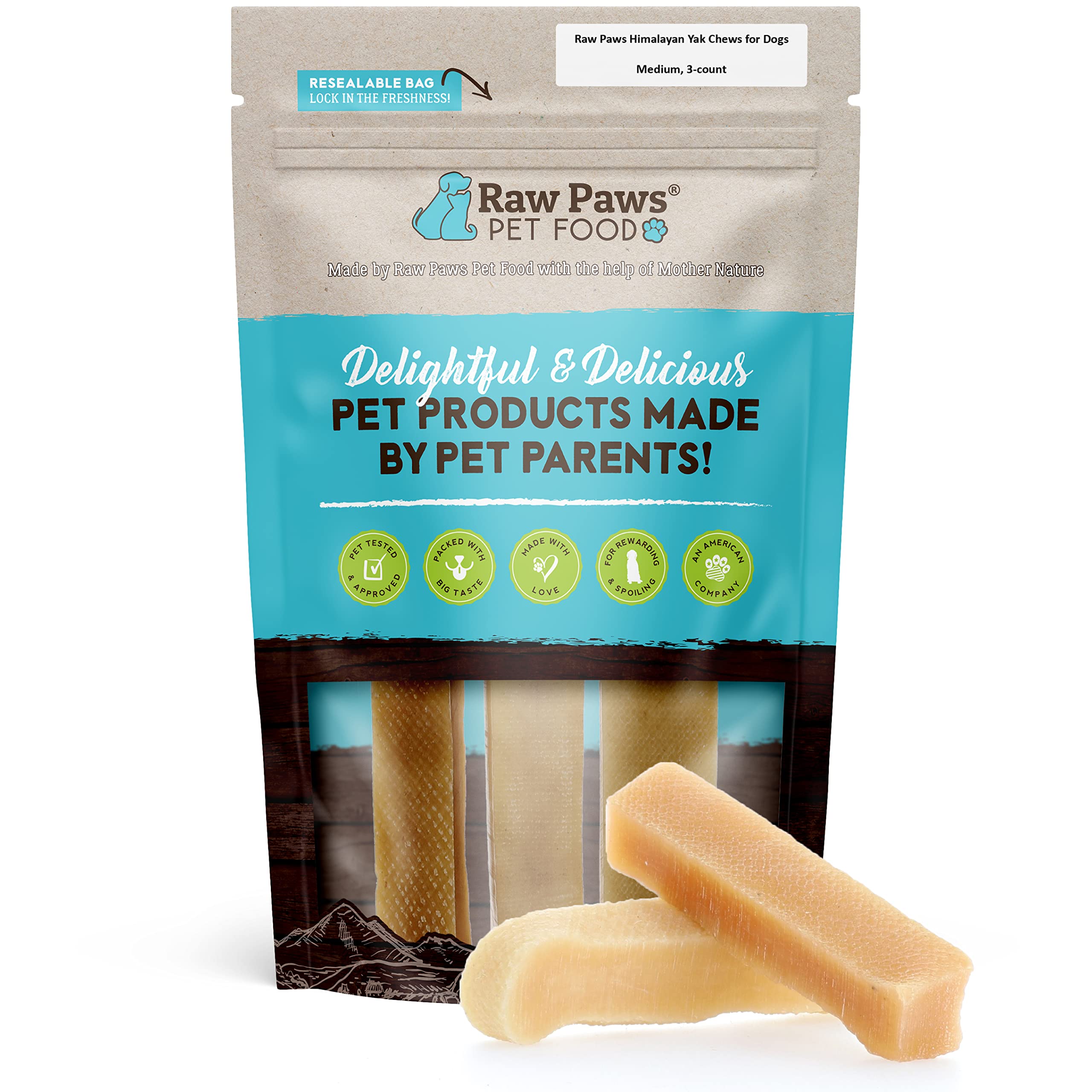 Raw Paws os yak Himalayen pour chien — emballage visible, produit naturel prêt à l’emploi