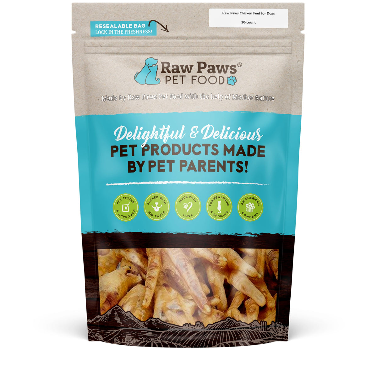 Friandise Raw Paws pieds de poulet séchés pour chien, naturelle et à mâcher.