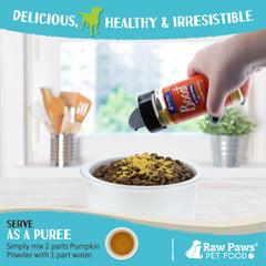 Raw Paws Poudre Citrouille Topper — Améliore la digestion grâce aux fibres naturelles.