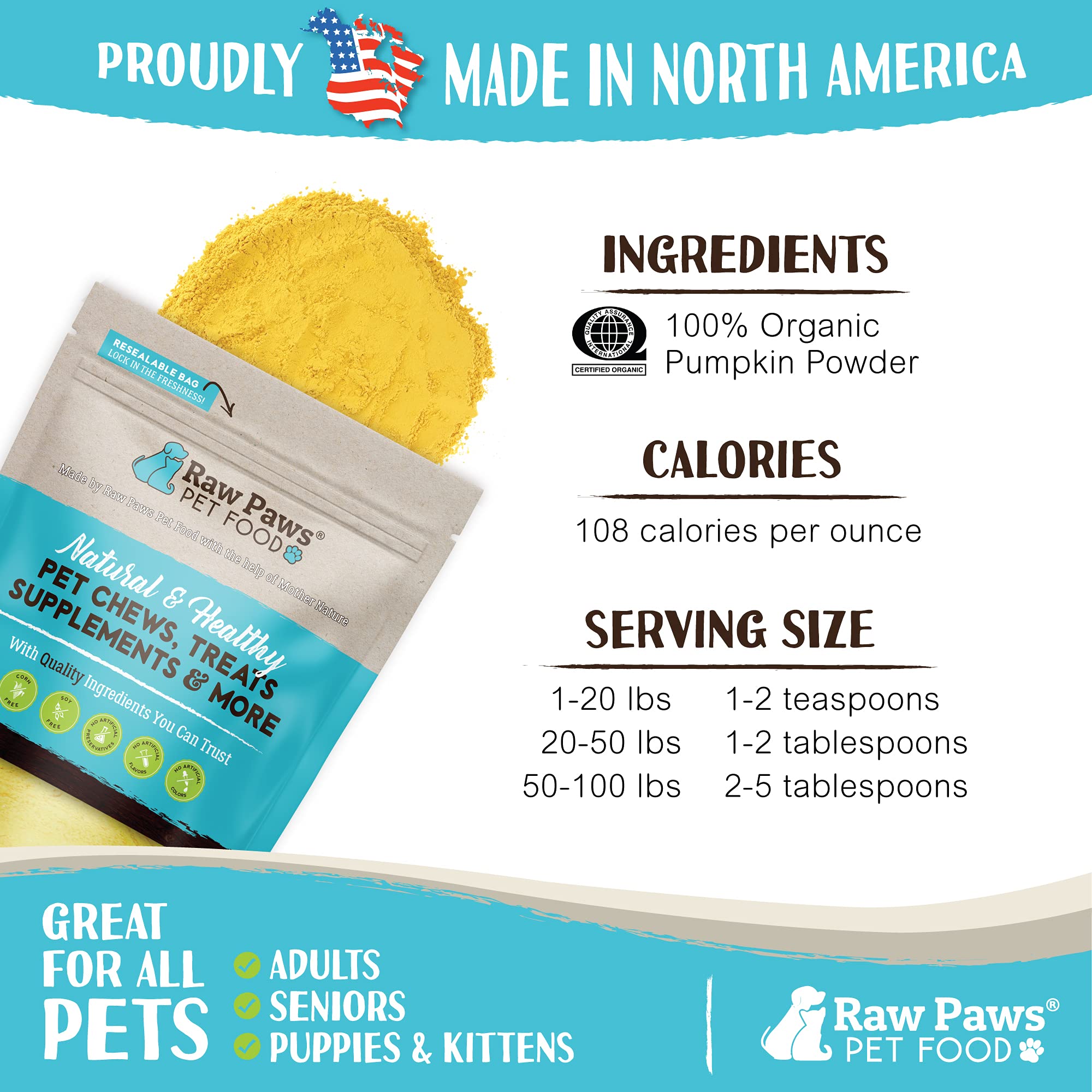 Raw Paws Potiron Bio flacon sans conservateurs, pur et naturel pour animaux.