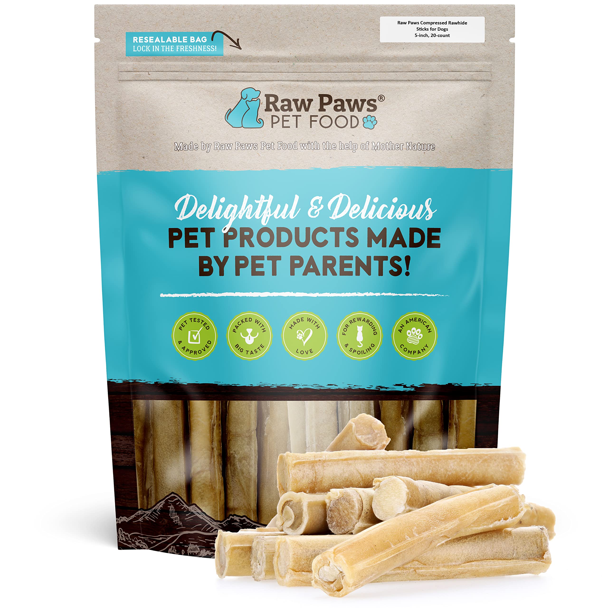 Raw Paws rouleaux cuir brut comprimé 5 pouces pour chiens, durables et sûrs.