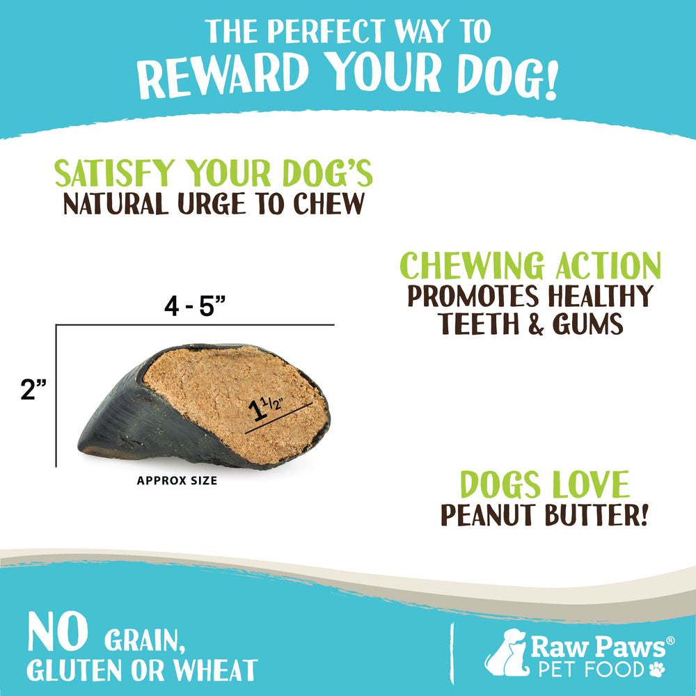 Raw Paws sabots de vache remplis au beurre de cacahuète, ingrédients naturels et qualité.