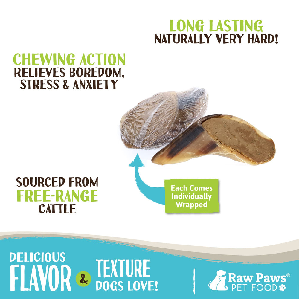 Raw Paws sabots de vache remplis au beurre de cacahuète, saveur naturelle pour chien.