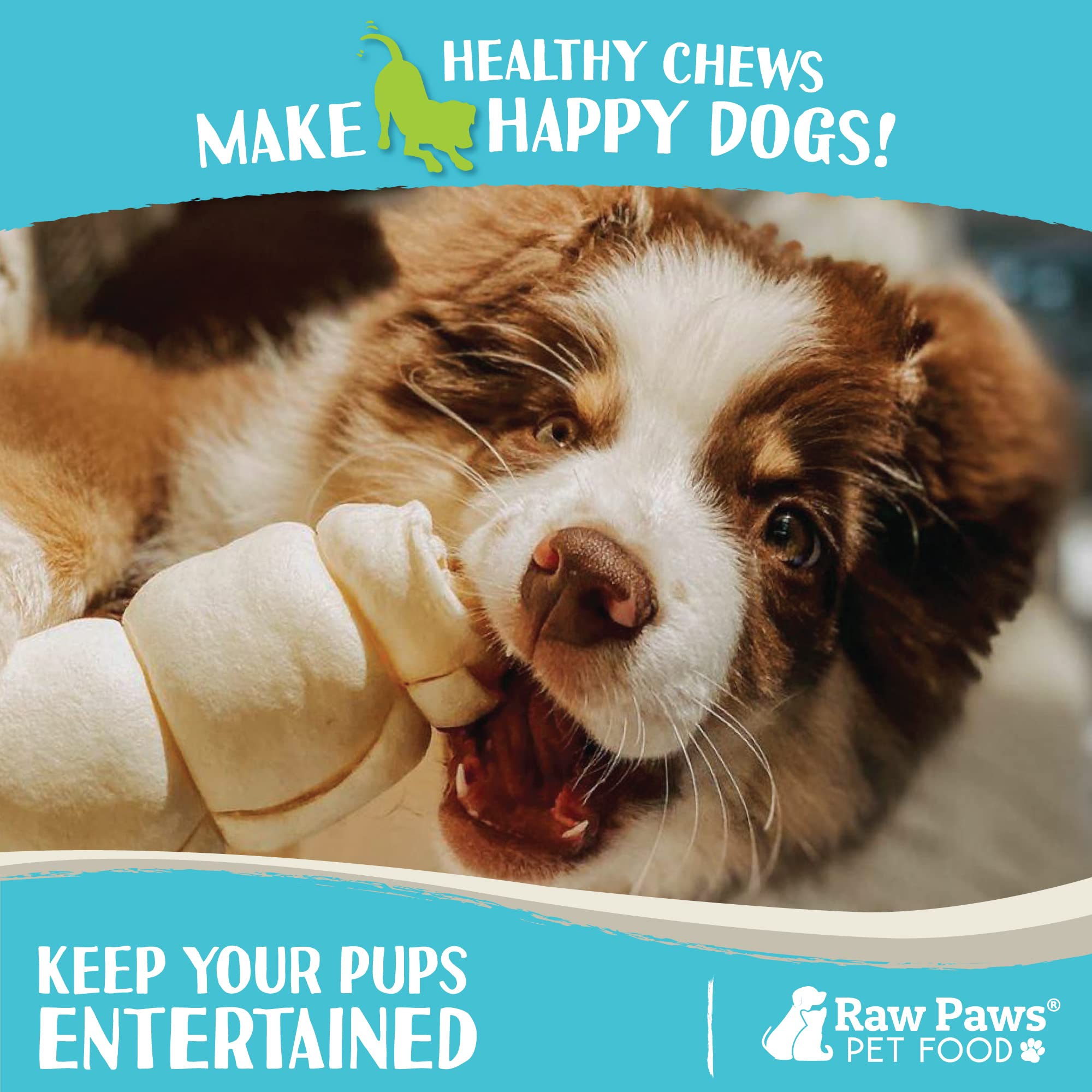 Raw Paws sans additifs, label clair pour friandise naturelle.