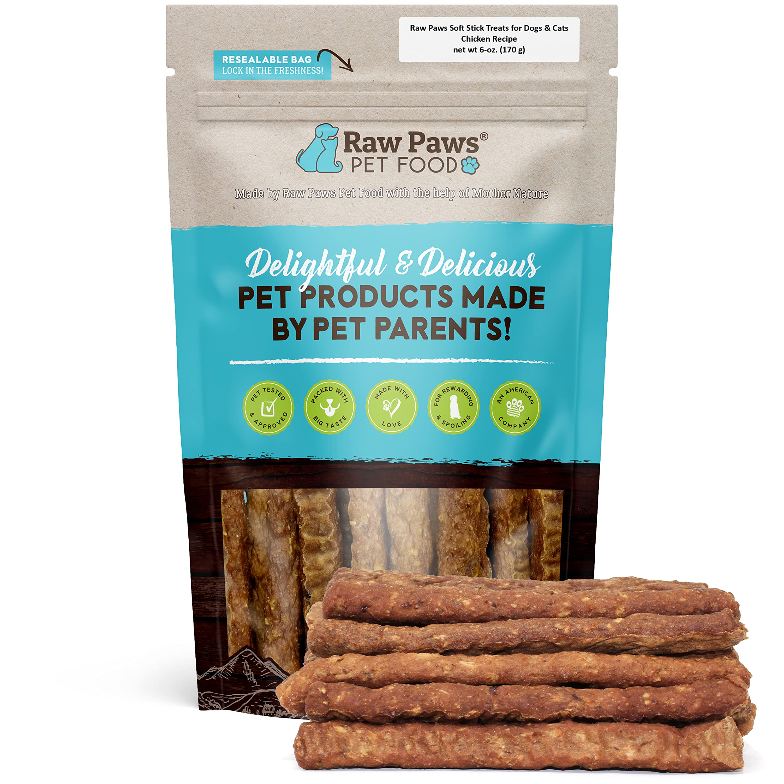 Raw Paws Soft Stick poulet emballage visible, pratique à ranger.