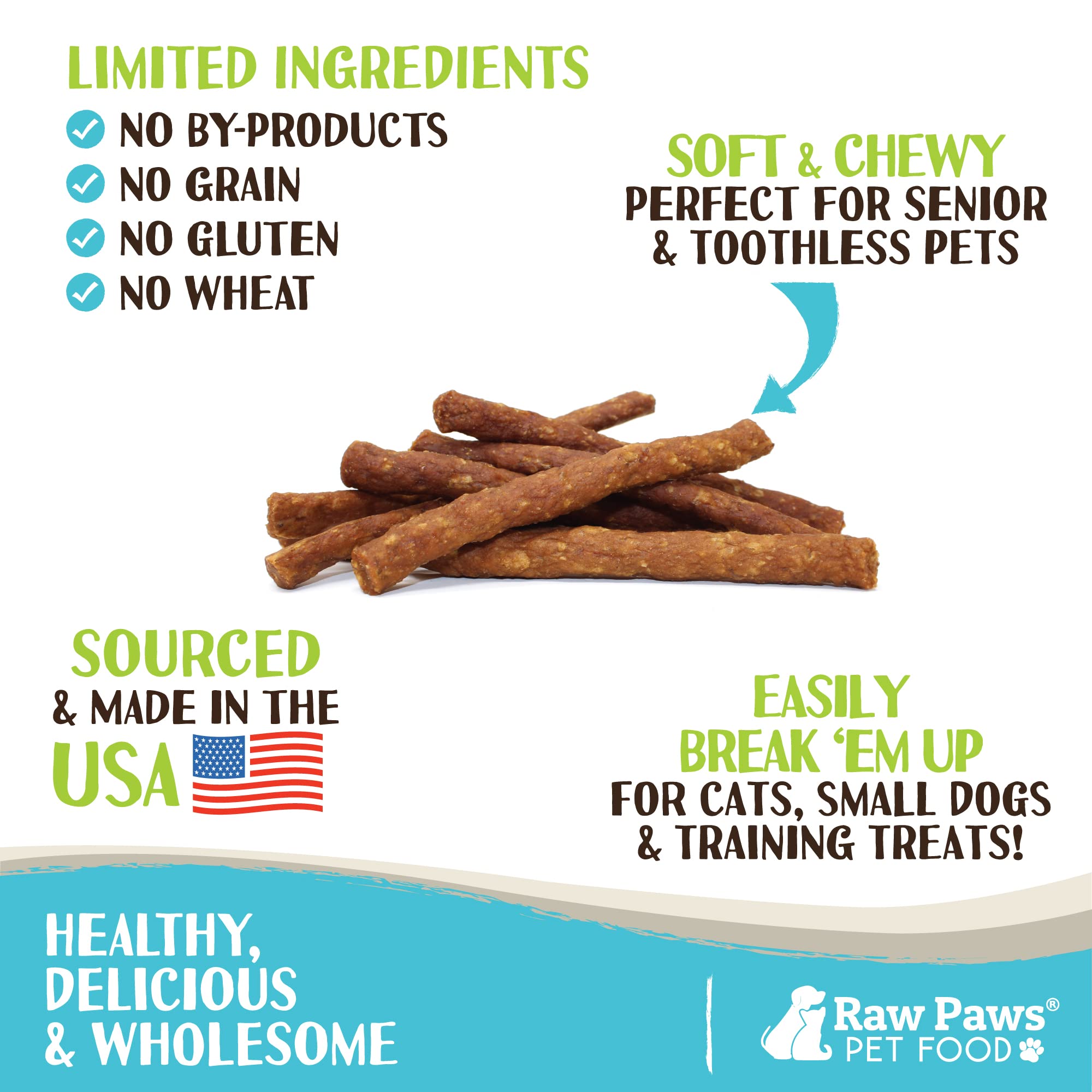 Raw Paws Soft Stick poulet, premier ingrédient, saveur naturelle.