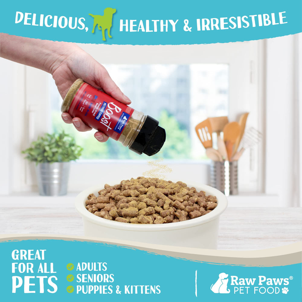 Topper Raw Paws versé sur croquettes, repas plus appétent.
