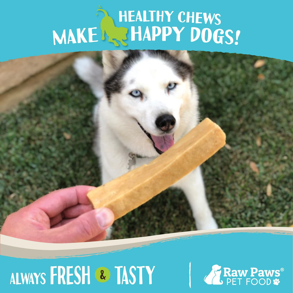 Fabriqué aux Etats-Unis, friandises Raw Paws Yak Chews, contrôle qualité élevé.