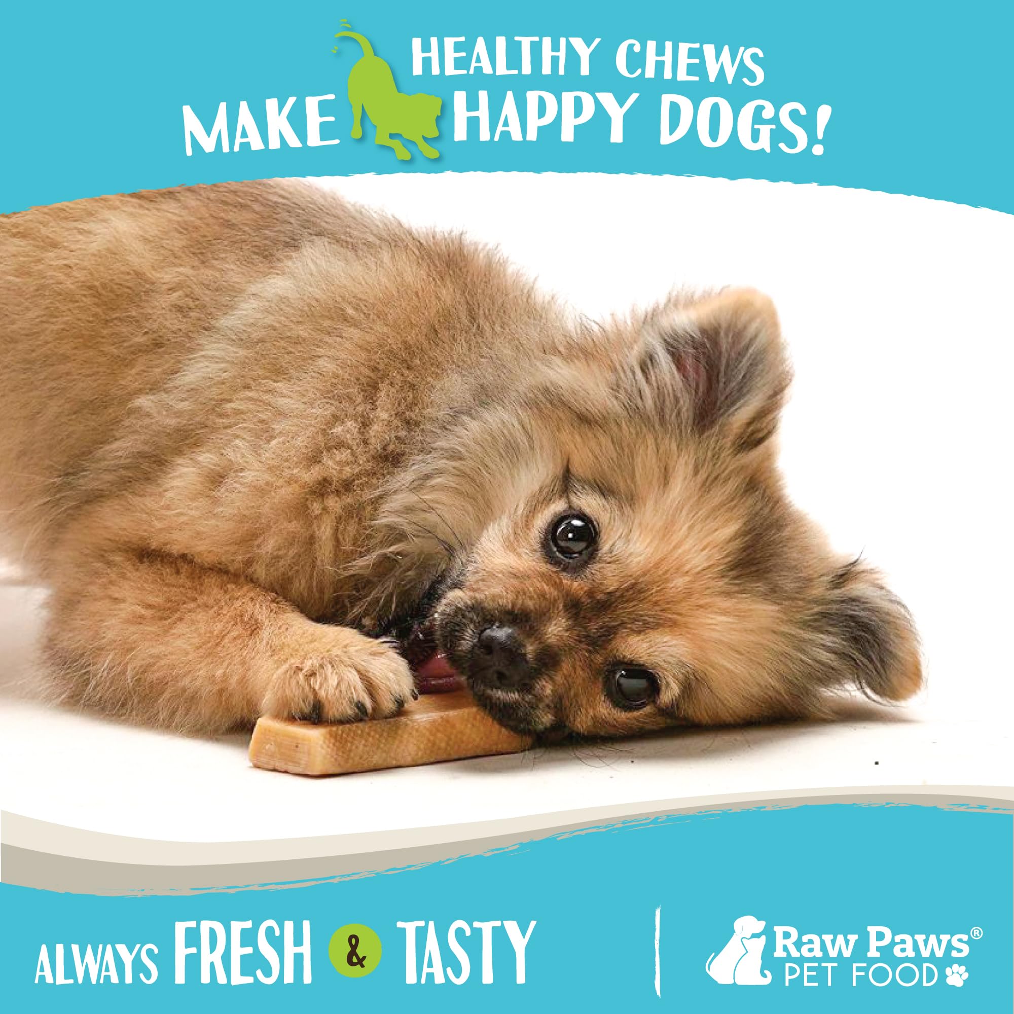 Raw Paws Yak Chews, fabriqué aux États‑Unis avec contrôle qualité.