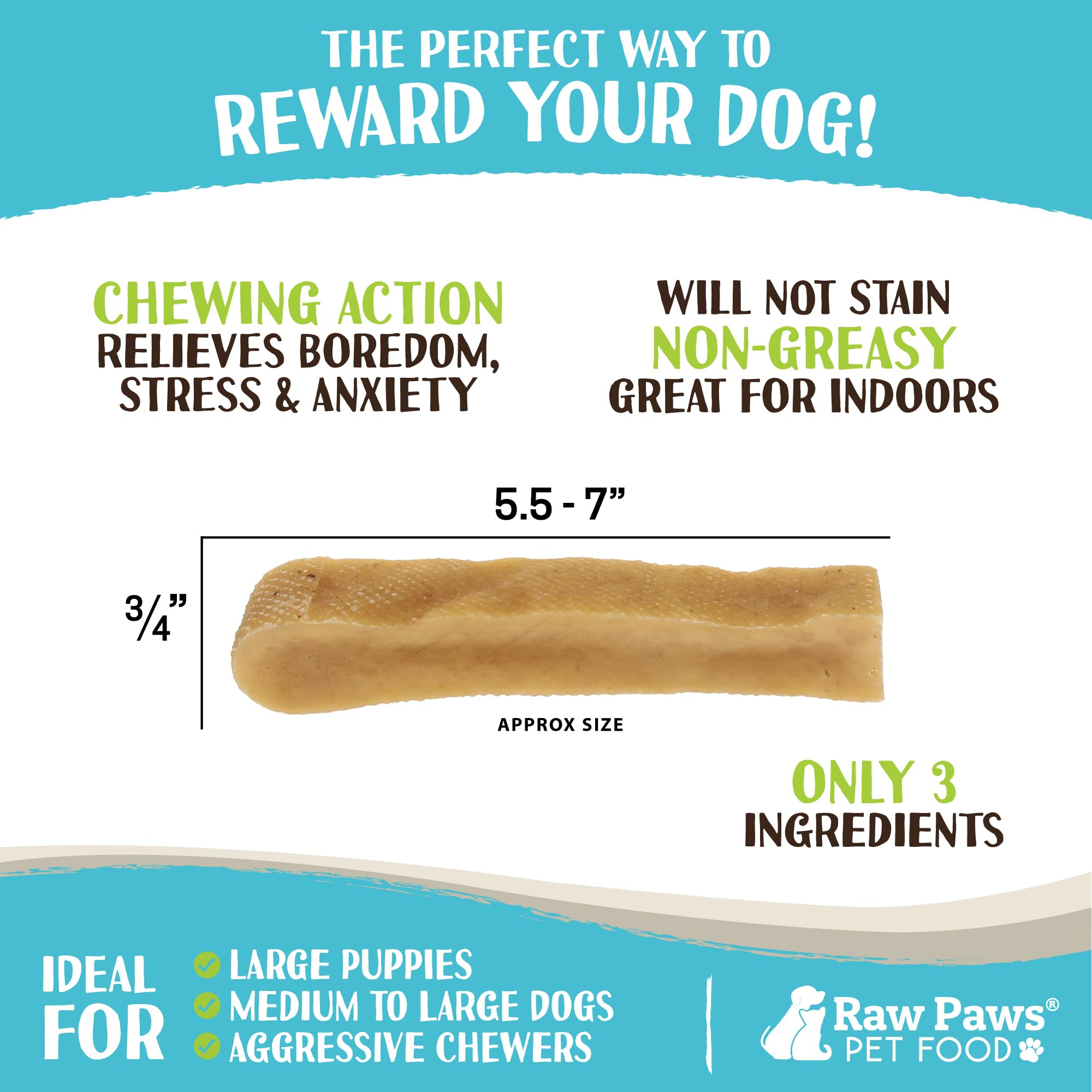Chien en train de mordre Raw Paws Yak Chews, moment sûr et satisfaisant.