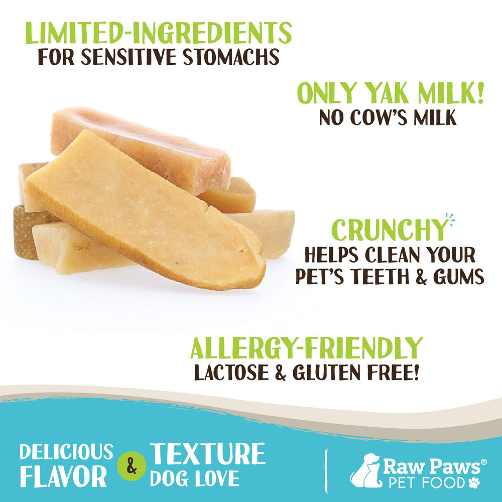 Raw Paws Yak Chews, morceaux durables pour petit chien, mastication longue.