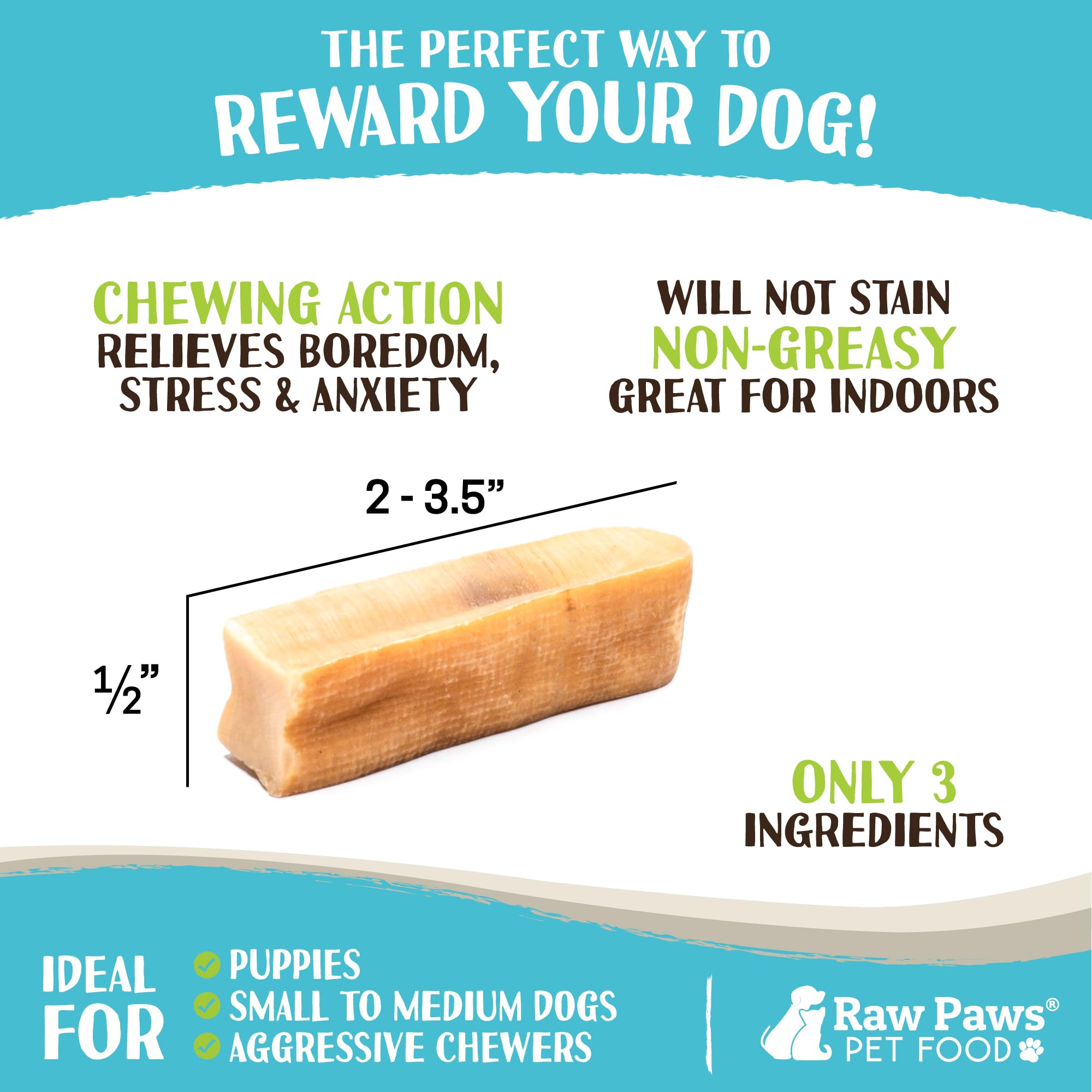 Raw Paws Yak Chews, texture dense favorisant une hygiène buccale.