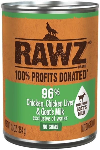 Rawz 96% pour chien – boîte poulet et foie, lait de chèvre, repas savoureux et nutritif