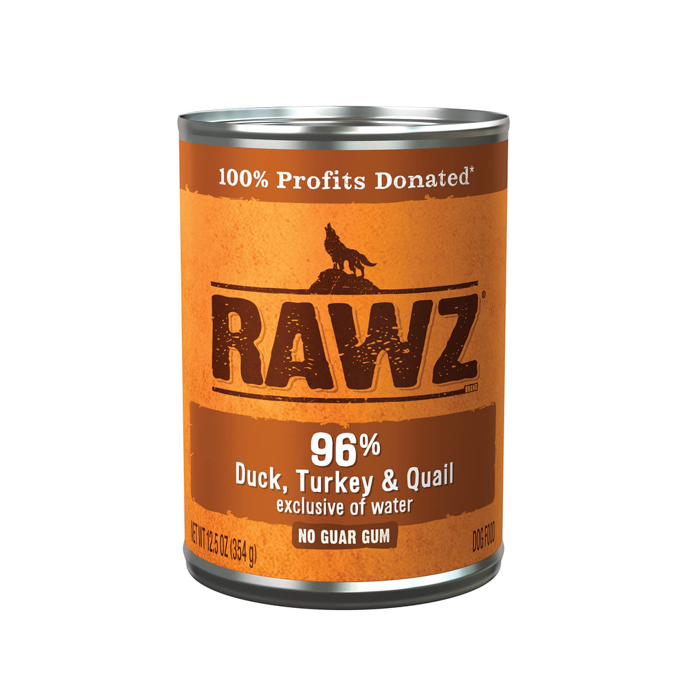 Rawz alimentation humide 96% viande, pack12 canard-dinde-caille – pratique pour les repas quotidiens.