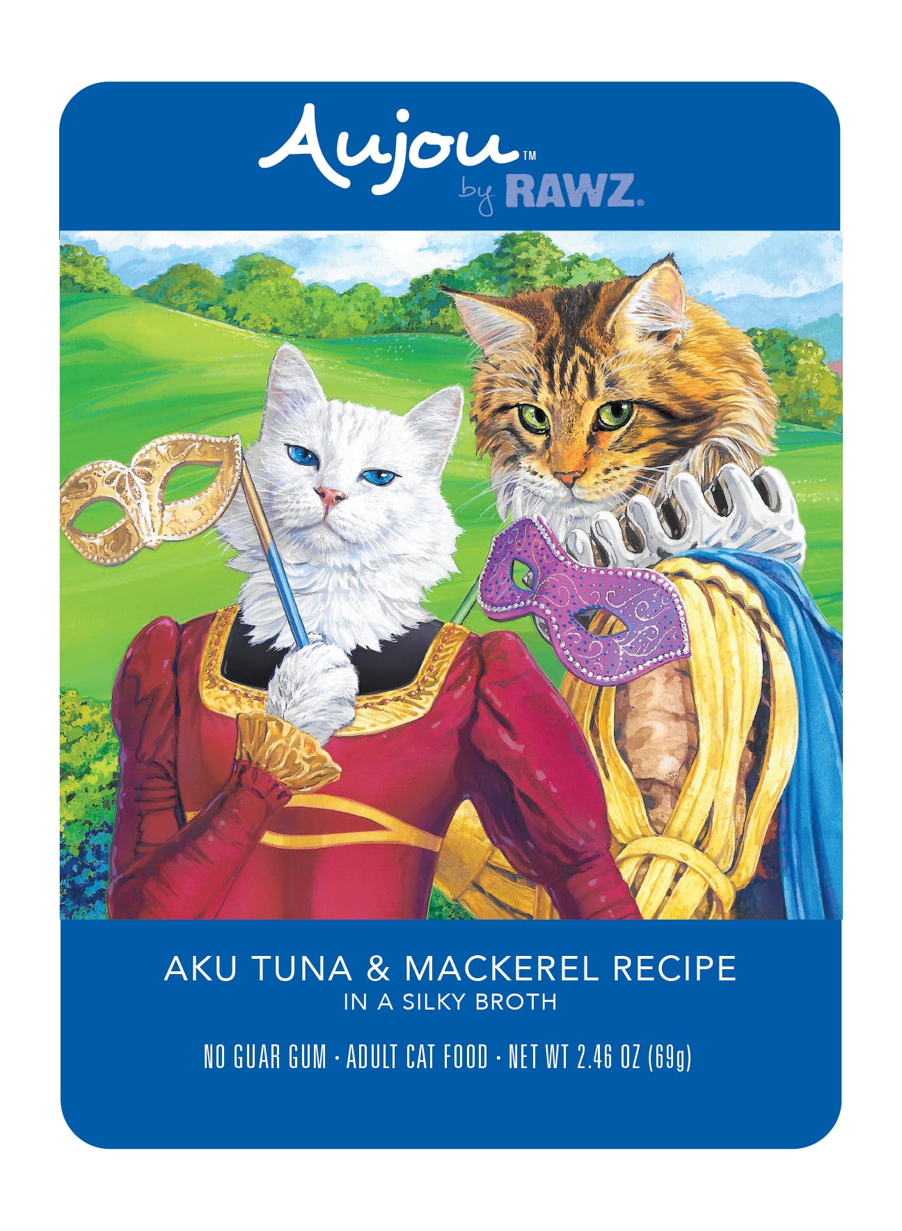 Rawz Aujou Thon et Maquereau pour chat — sachet individuel prêt à servir, riche en protéines.