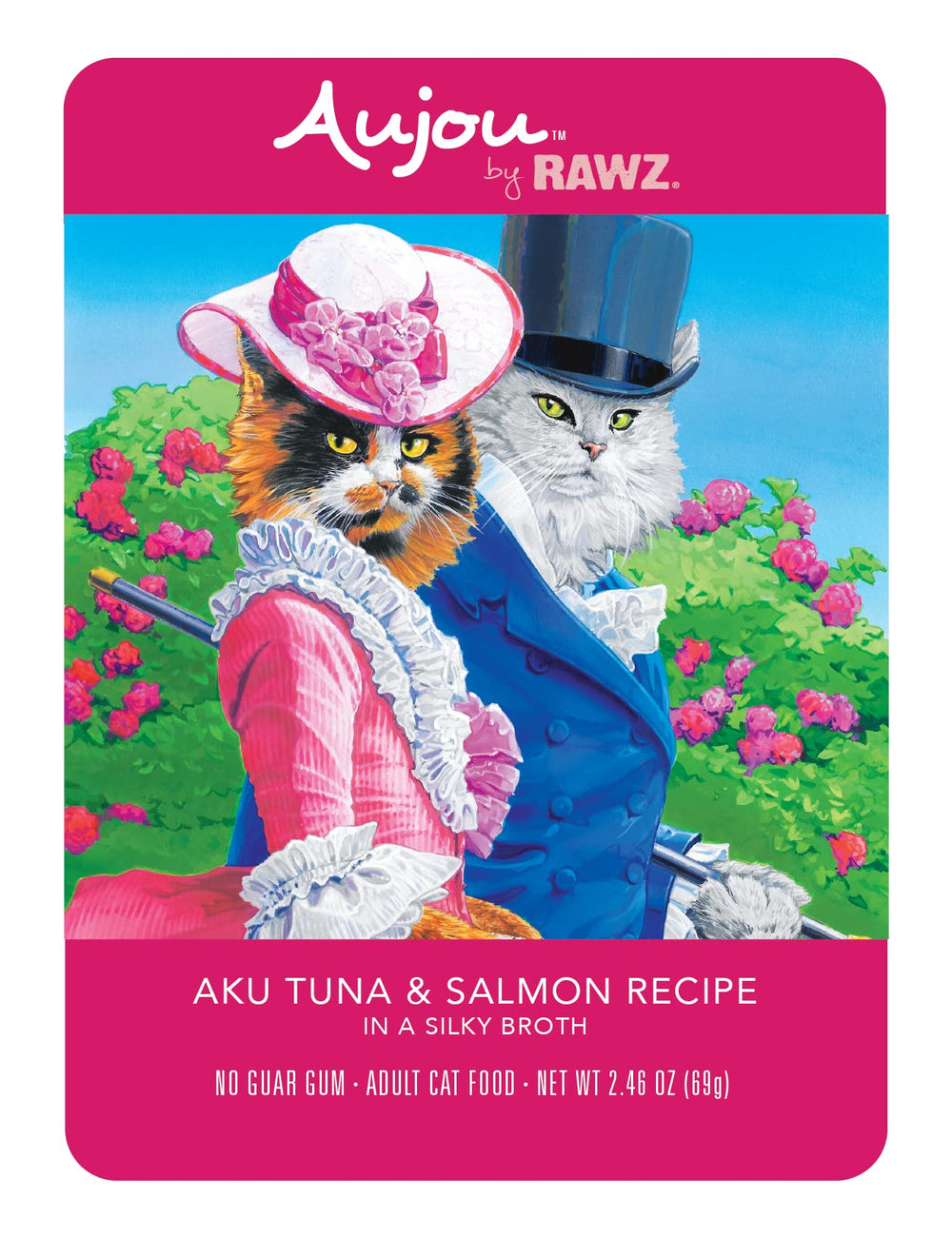 Rawz Aujou thon-saumon sachet ouvert, présentation appétissante prête à servir.