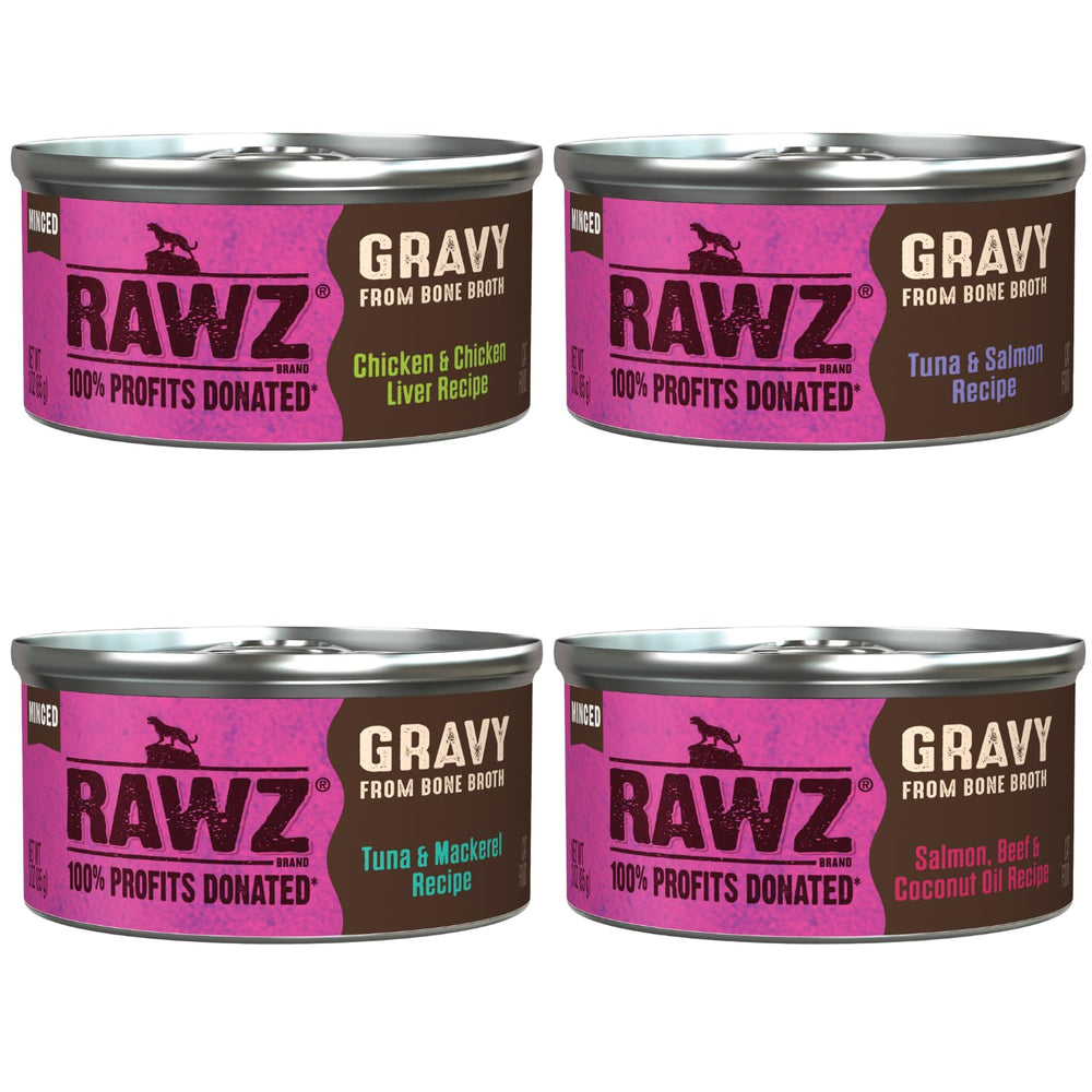 Rawz chat haché en conserve avec bouillon, texture tendre et hydratante.
