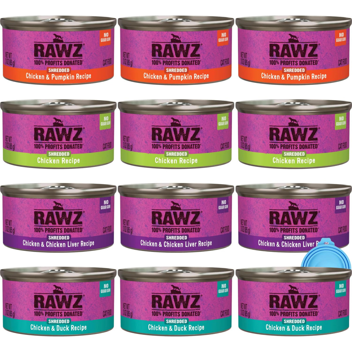 Rawz chat humide boîtes poulet-canard, repas savoureux et pratique.