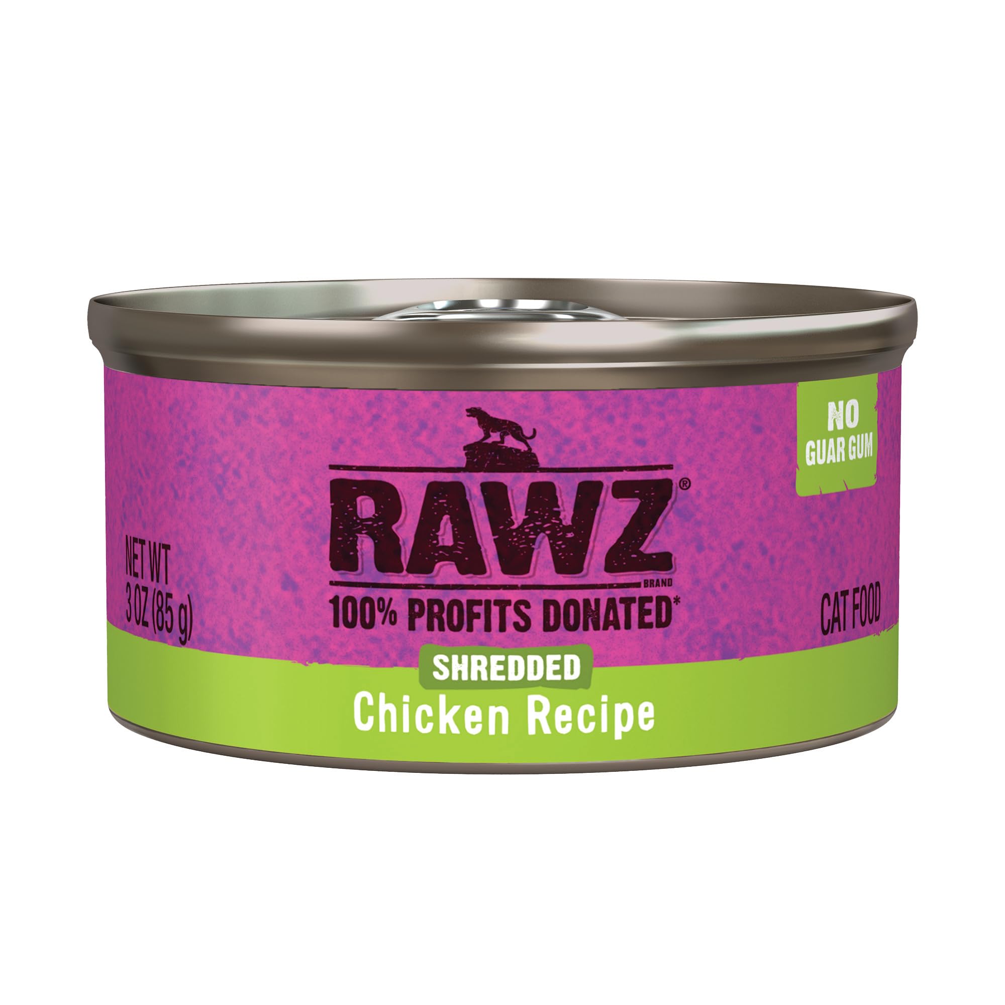 Rawz chat – conserve de poulet effiloché en portion de 3 oz, pratique pour repas rapide.