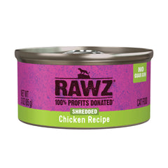 Rawz chat – conserve de poulet effiloché en portion de 3 oz, pratique pour repas rapide.