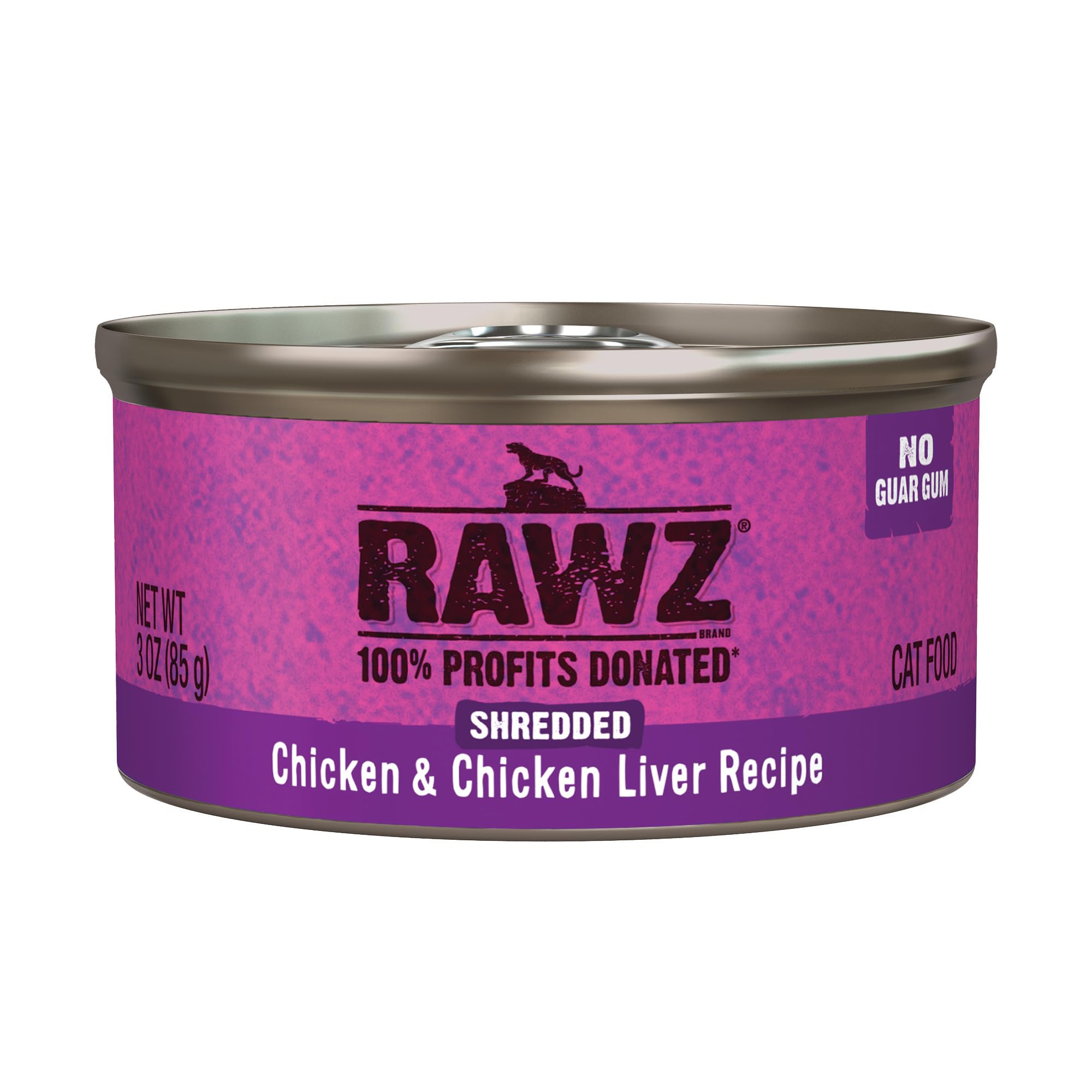 Rawz chat poulet et foie en boîte 3oz, texture appétente.