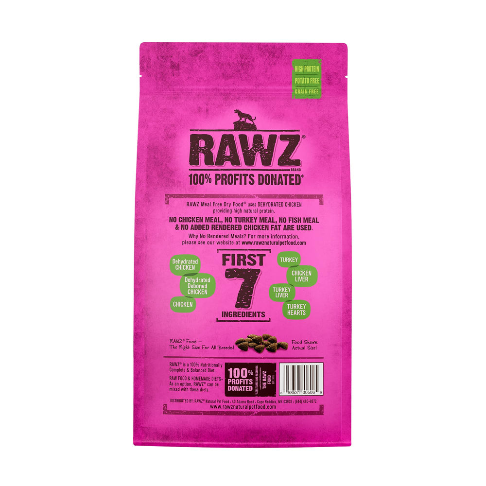 Rawz croquettes pour chat sans céréales, poulet et dinde, texture appétissante.
