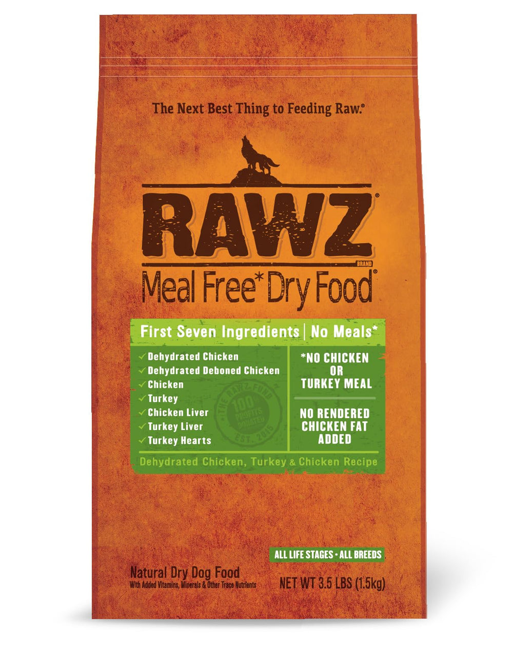 Rawz Meal Free – emballage affiché, protéine premium pour chien.
