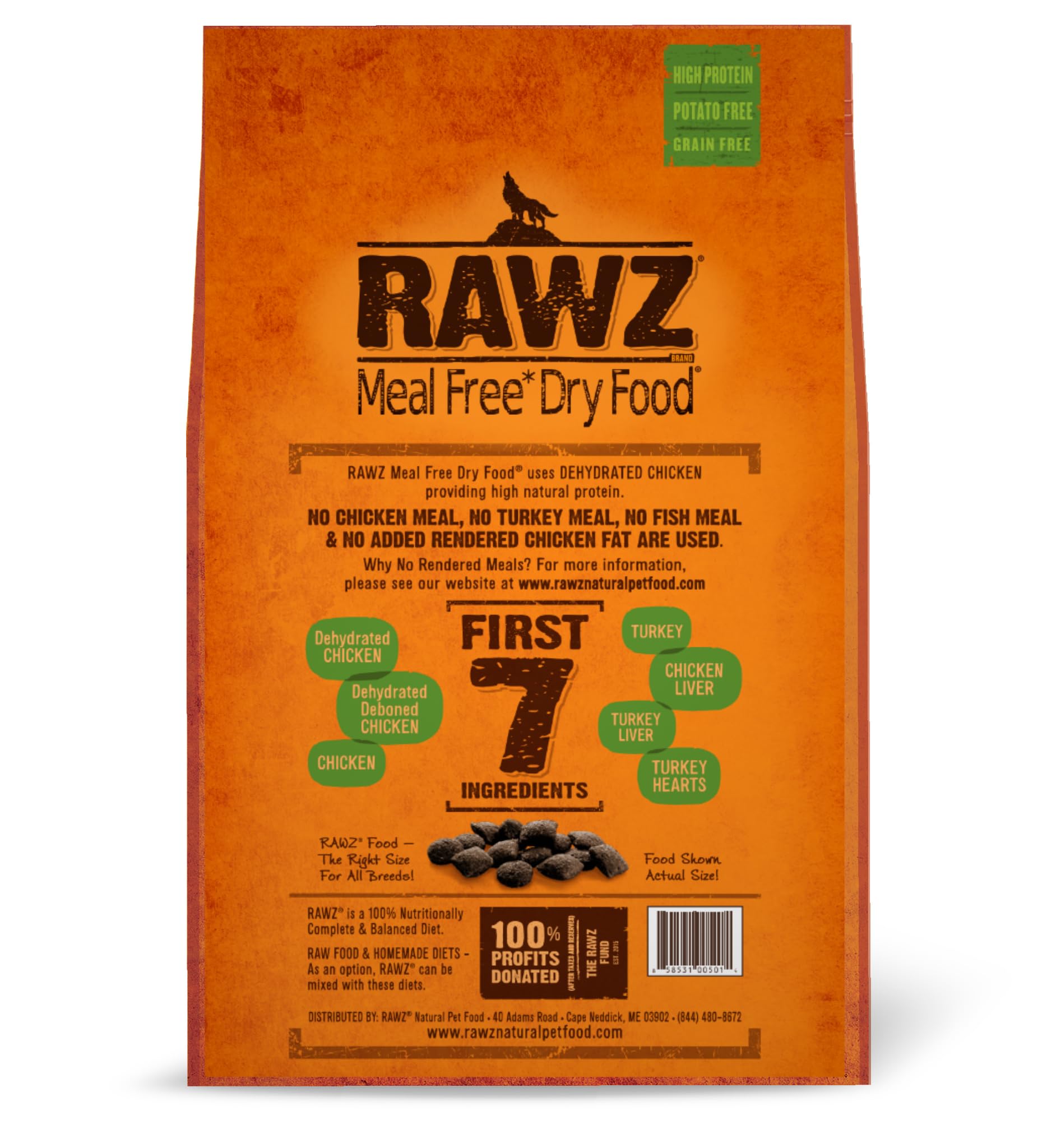Ingrédients Rawz, croquettes riches en poulet et dinde sans farine.