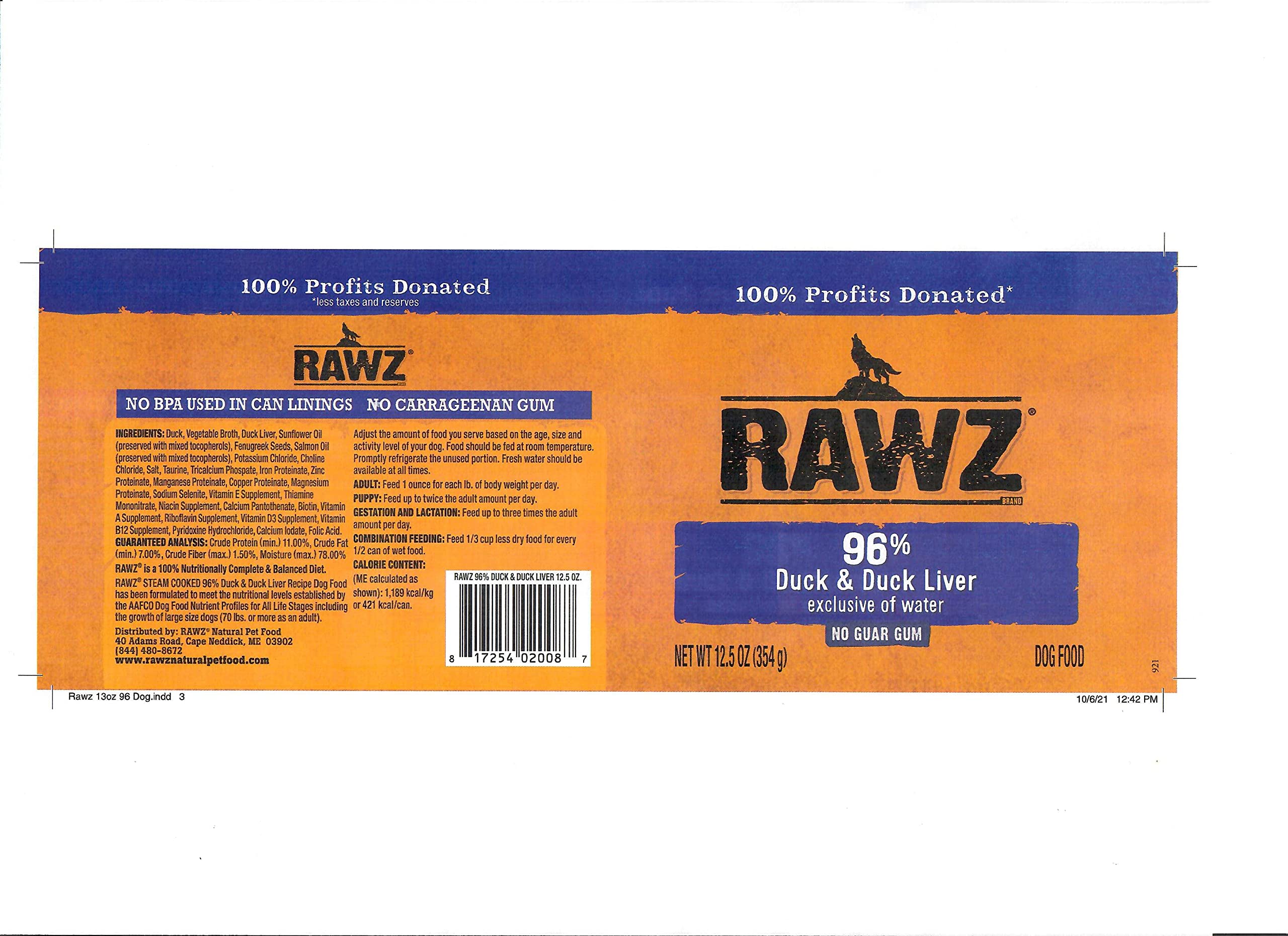 Paquet Rawz de douze boîtes de 12,5 oz chacun.