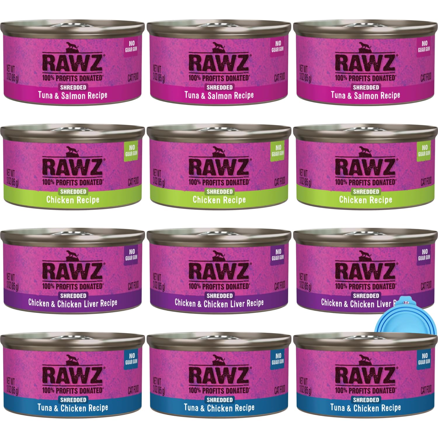 Rawz pack varié de boîtes chat pour varier les repas et stimuler l'appétit.
