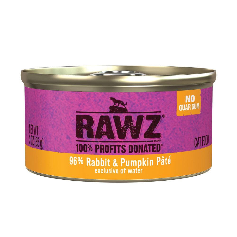 Rawz Pâté Chat Lapin Potiron en boîte, repas pratique et complet.