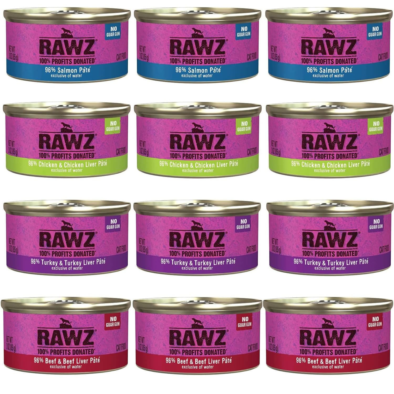 Rawz Pâté Chat Saumon en boîte 3oz, conserve hydratante et appétente.