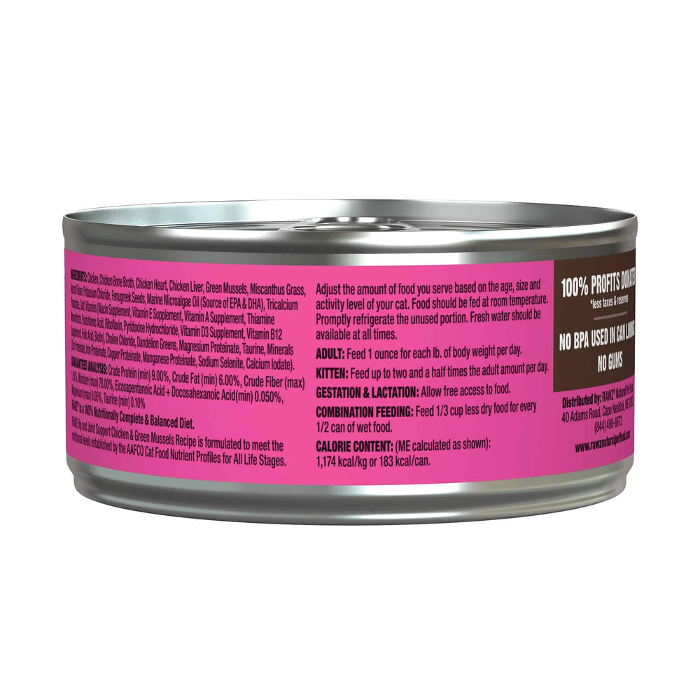 Rawz poulet et moules conserve chat portionnée, service rapide et pratique.