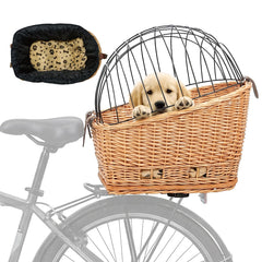 Panier Rayfox arrière en rotin naturel pour chien, confort et esthétique sur vélo.