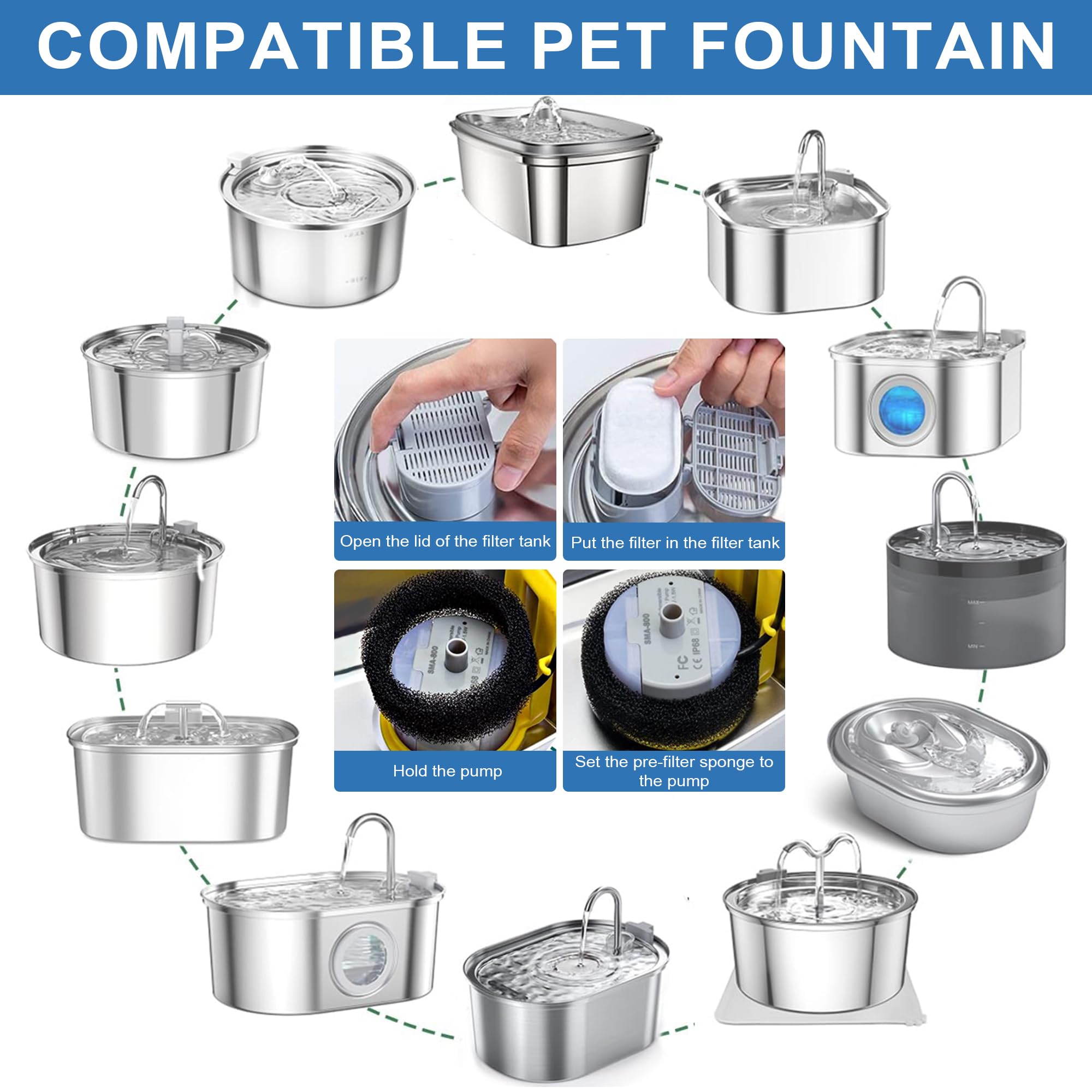 RBAYSALE éponges-préfiltre-fontaine-chat améliore filtration et retient cheveux et résidus.