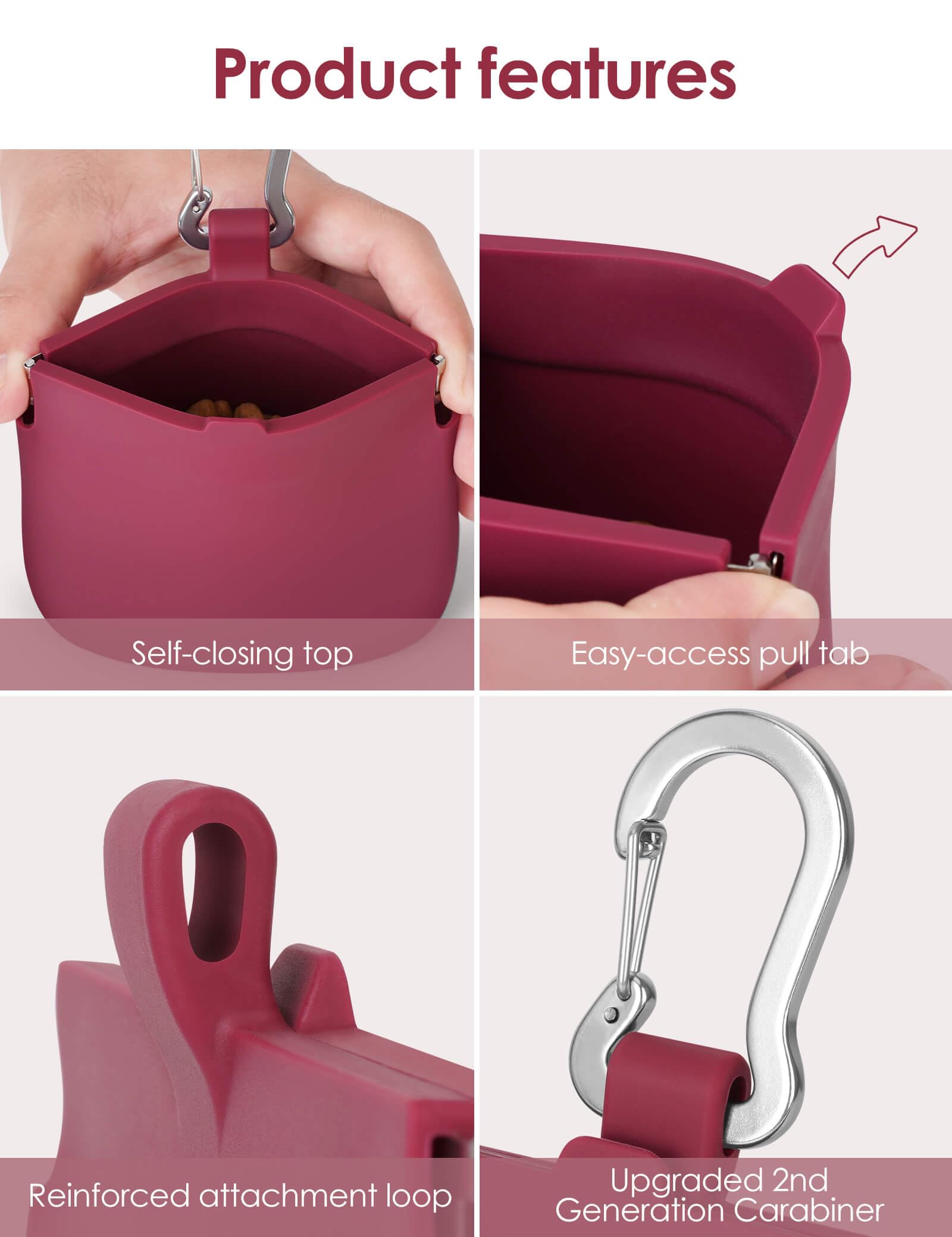 RBibei pochette silicone friandises chien rouge capacité 1 tasse, parfait pour petites récompenses.