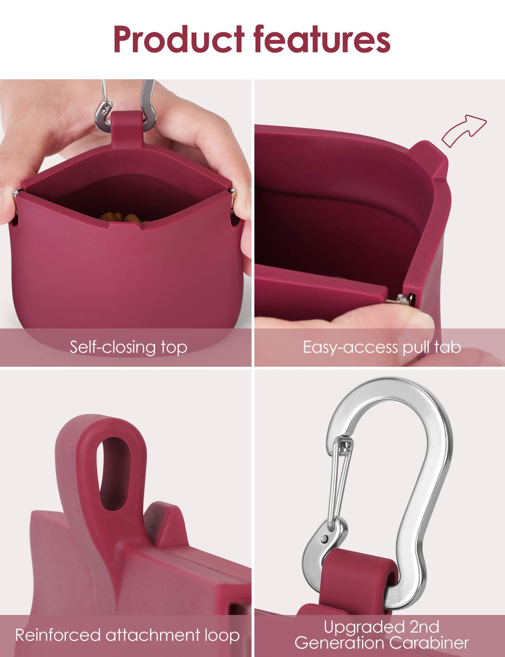 RBibei pochette silicone friandises chien rouge capacité 1 tasse, parfait pour petites récompenses.